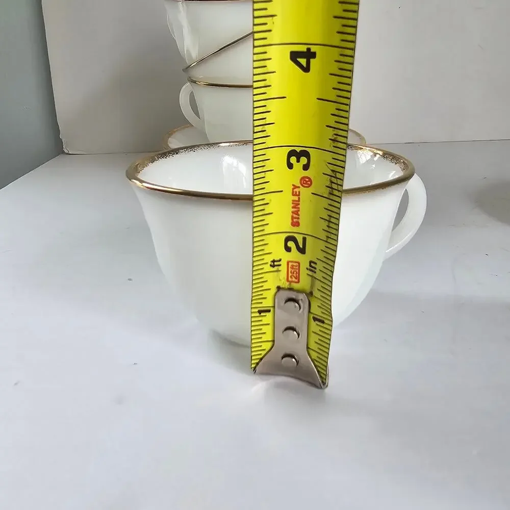 Vintage Fire King Cups Saucers GOLDEN ANNIVERSARY Swirl Gold Rim Set of 4 1950s